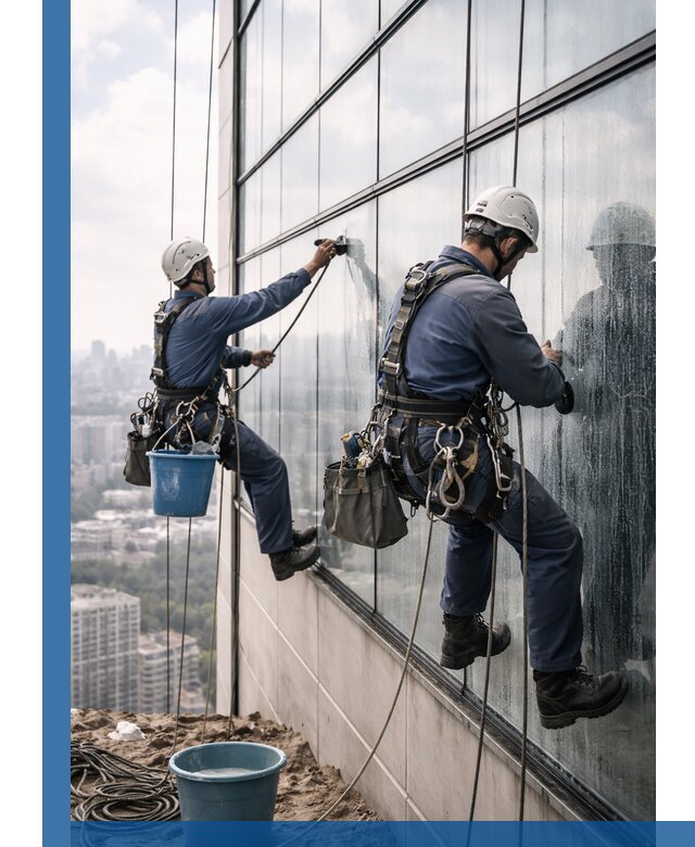 Профессиональная мойка фасадных окон альпинистами в Елабуге