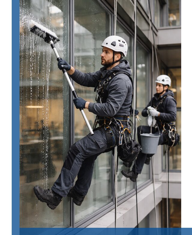 Профессиональная мойка витражей промышленными альпинистами в Елабуге