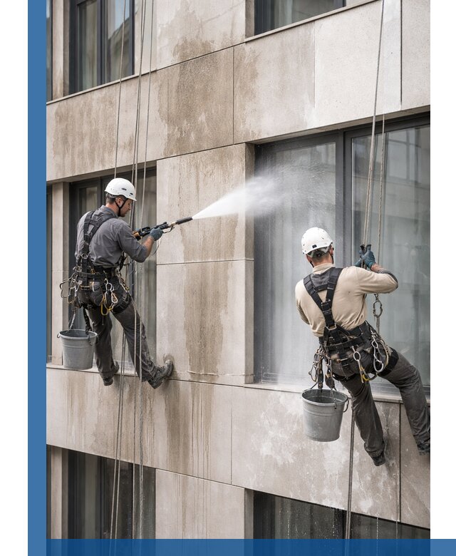 Послестроительная мойка фасада промышленным альпинизмом в Елабуге