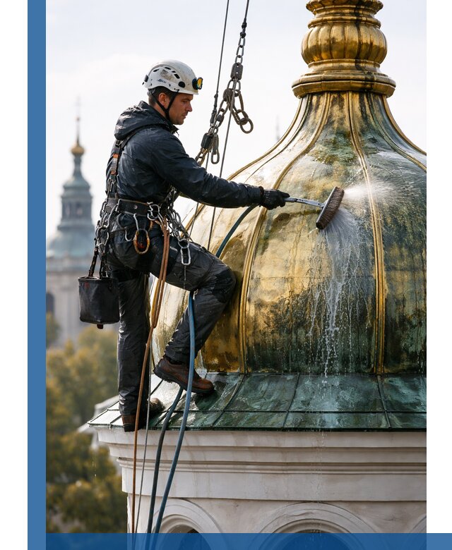 Профессиональная мойка куполов и шпилей высотными альпинистами в Елабуге