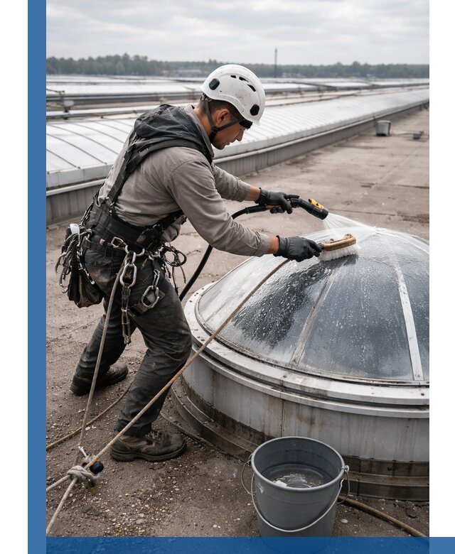 Мойка зенитных фонарей на кровле для промышленных объектов в Елабуге