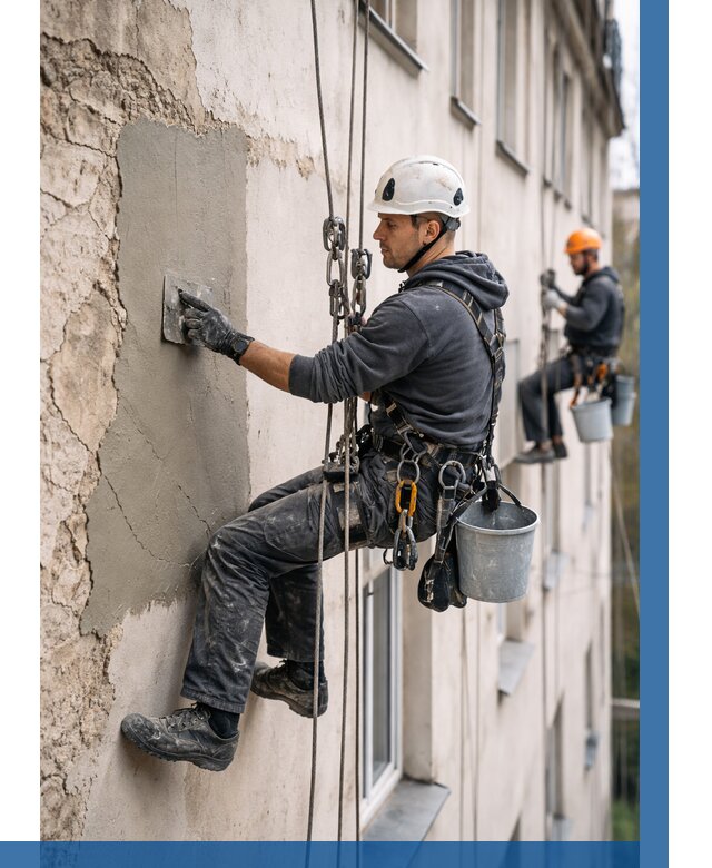 Восстановление штукатурки фасада в Елабуге от 1215 р. | ВЫСОТНИК-Лбг