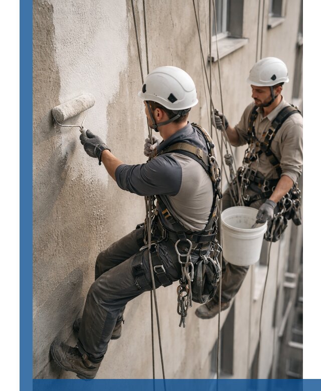 Грунтовка фасада на высоте в Елабуге промышленными альпинистами