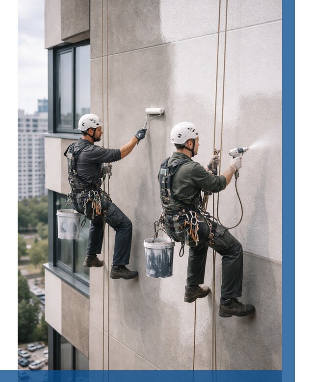 Покраска фасада альпинистами в Елабуге от 304 р. | ВЫСОТНИК-Лбг