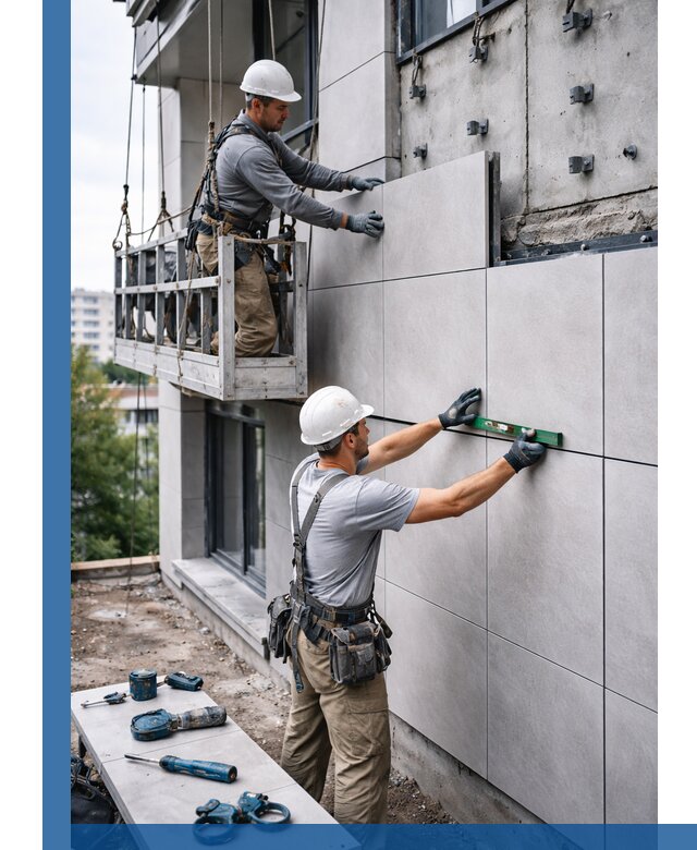 Монтаж керамогранита на фасад в Елабуге под ключ с гарантией качества