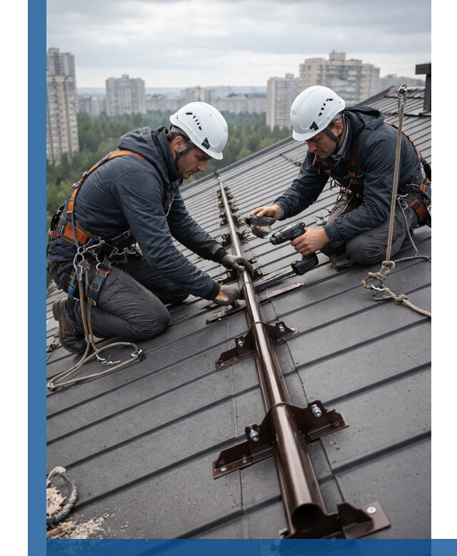 Монтаж снегозадержателей на кровле зданий в Елабуге под ключ