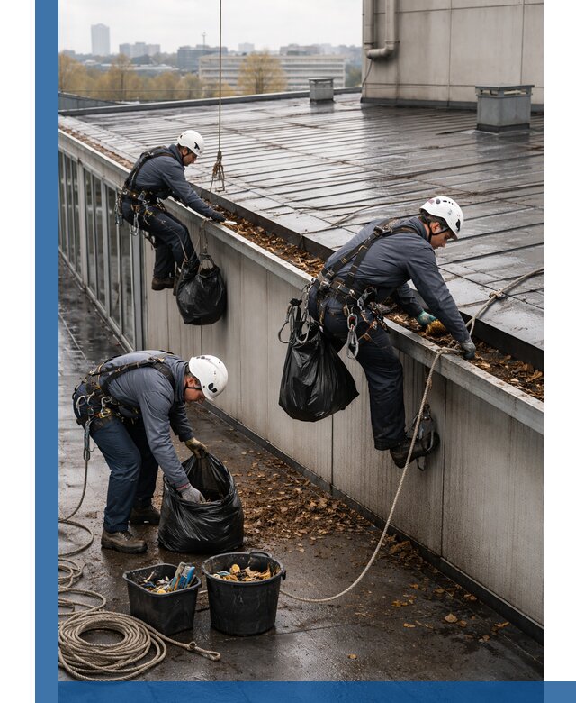 Очистка кровли по периметру в Елабуге силами промышленных альпинистов