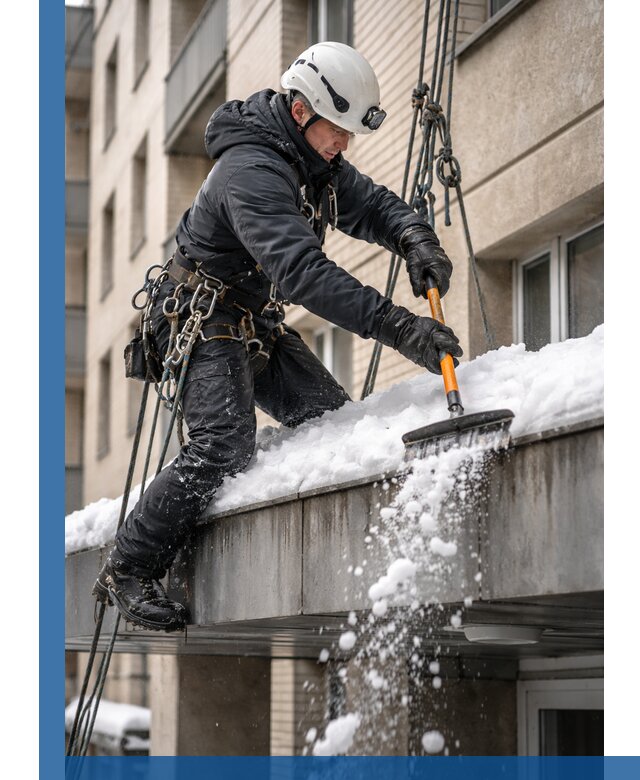 Очистка козырьков от снега в Елабуге круглогодично безопасно