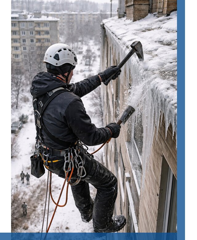 Сбивание сосулек с крыши в Елабуге по цене от 4558 р. | ВЫСОТНИК-Лбг