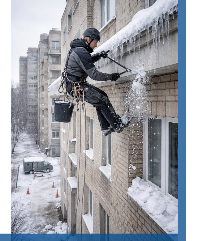 Удаление наледи с карнизов в Елабуге от 354 р. | ВЫСОТНИК-Лбг