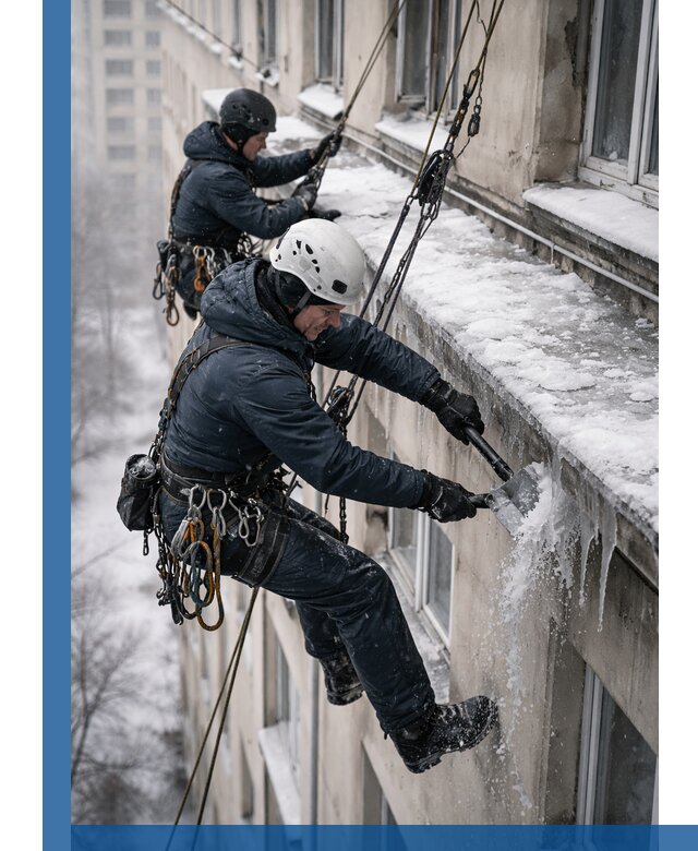 Удаление наледи и сосулек с карнизов в Елабуге профессионально