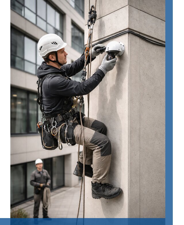 Монтаж камер видеонаблюдения на фасаде в Елабуге от 8609 р.-ВЫСОТНИК-Лбг