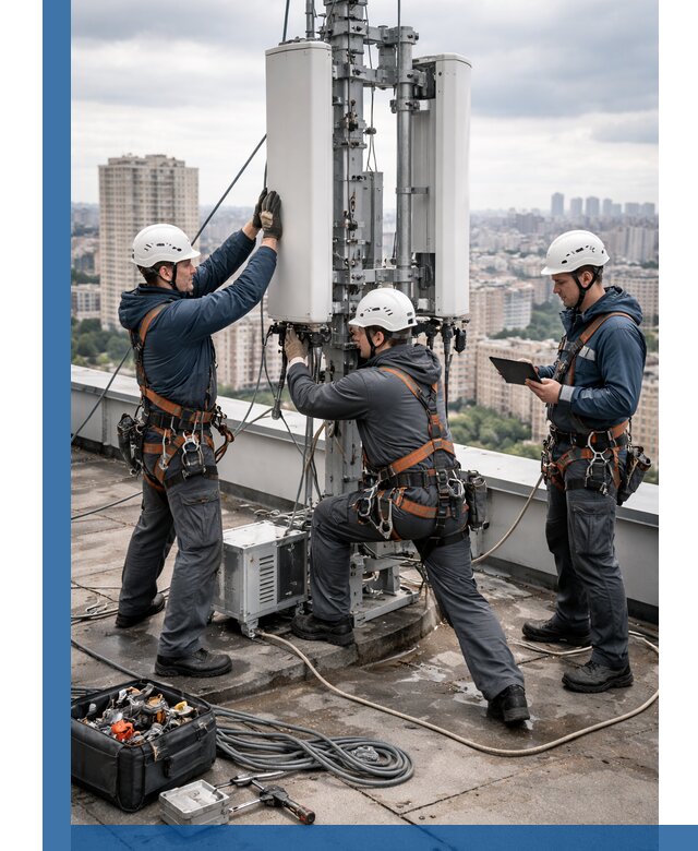 Монтаж антенн связи на крыше в Елабуге с вводом в эксплуатацию