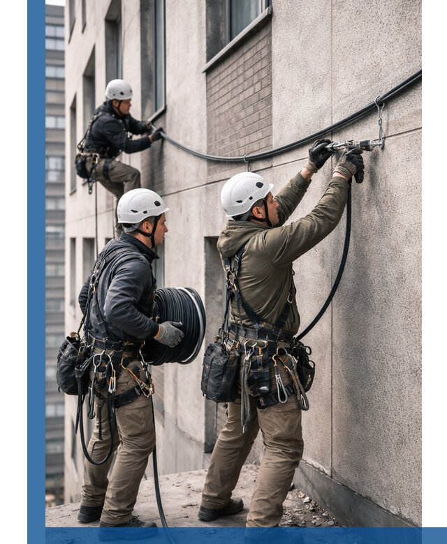 Прокладка кабеля по фасаду в Елабуге, профессиональный монтаж