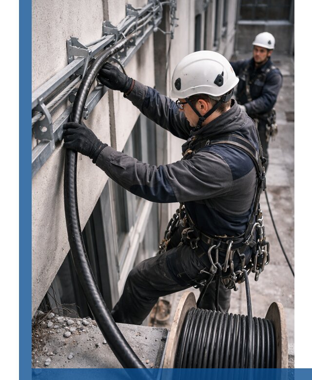 Протяжка кабеля питания на высоте в Елабуге с гарантией безопасности и качества