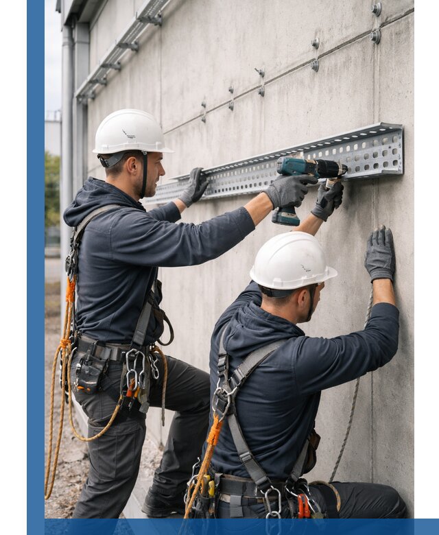 Монтаж кабельных лотков на фасаде зданий в Елабуге с гарантией