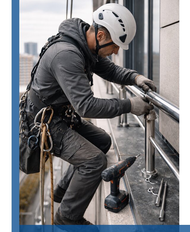 Монтаж ограждений на высоте в Елабуге для зданий и конструкций