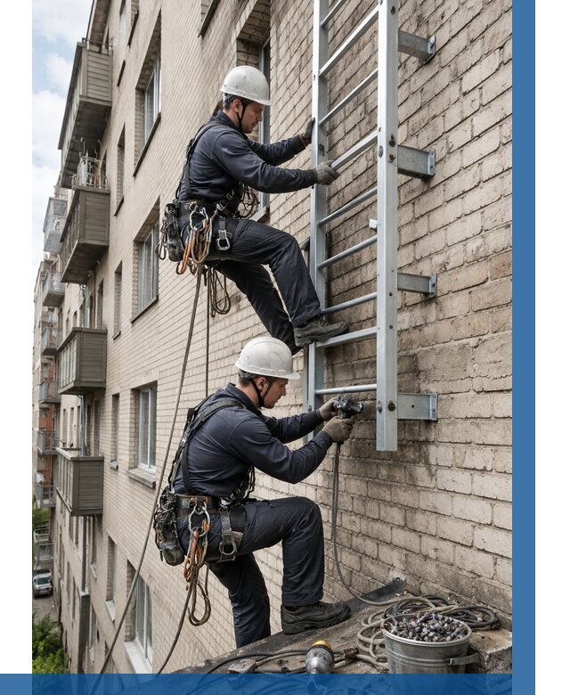 Монтаж пожарной лестницы в Елабуге от 25320 р заказать у ВЫСОТНИК-Лбг