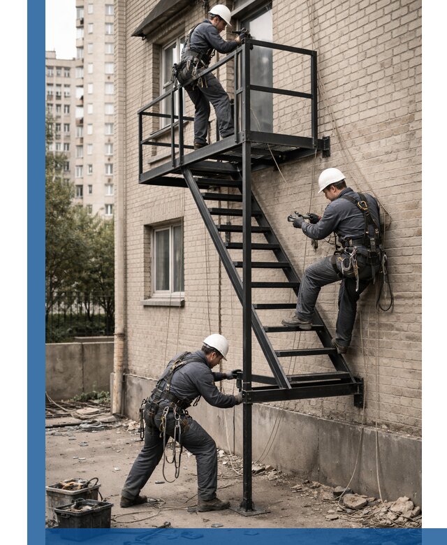 Монтаж пожарной лестницы в Елабуге, установка и крепление