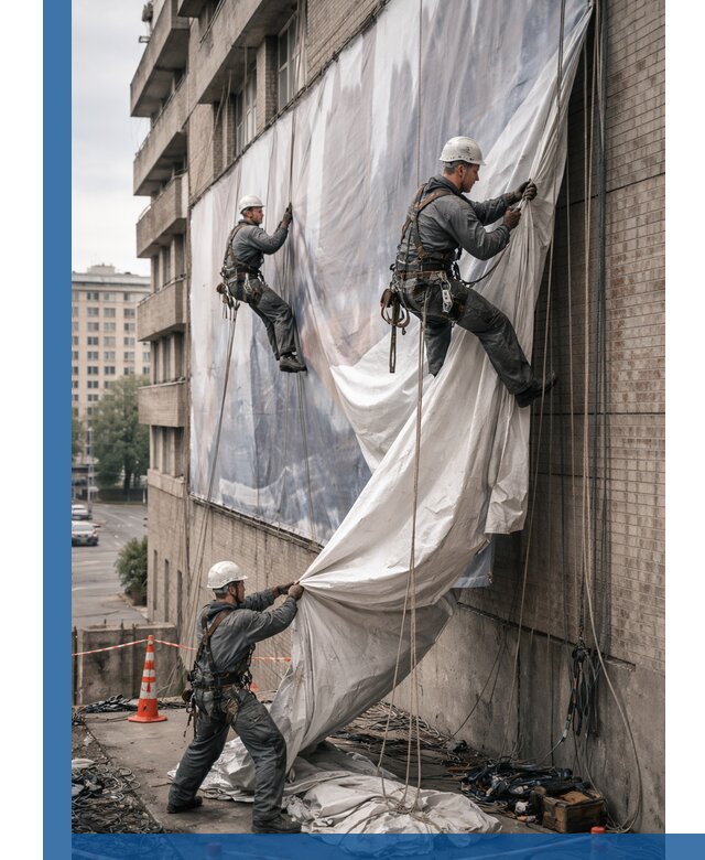 Демонтаж баннеров с фасада в Елабуге оперативно и безопасно