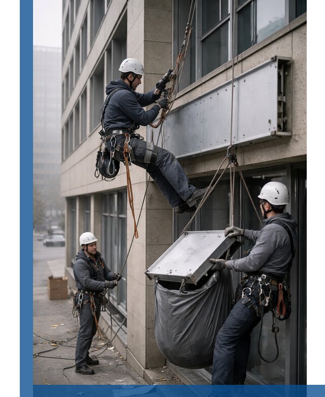 Демонтаж рекламной вывески с высотными работами в Елабуге