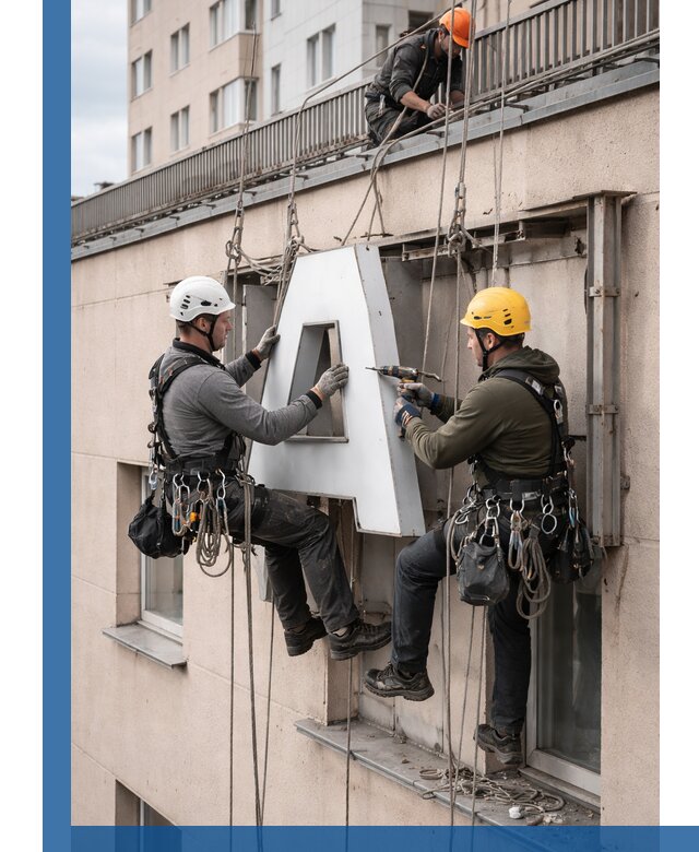Ремонт и восстановление наружных вывесок на высоте в Елабуге