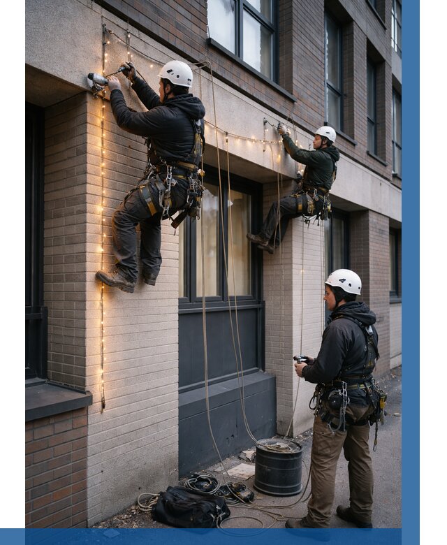 Монтаж гирлянд на фасаде в Елабуге от 3545 р. | ВЫСОТНИК-Лбг