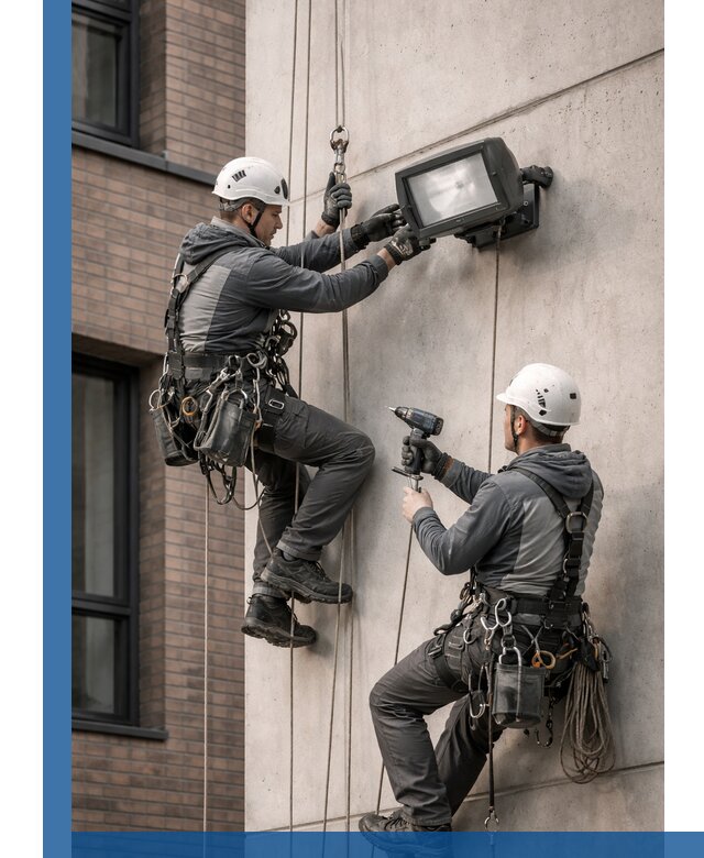 Профессиональный монтаж фасадных прожекторов в Елабуге под ключ