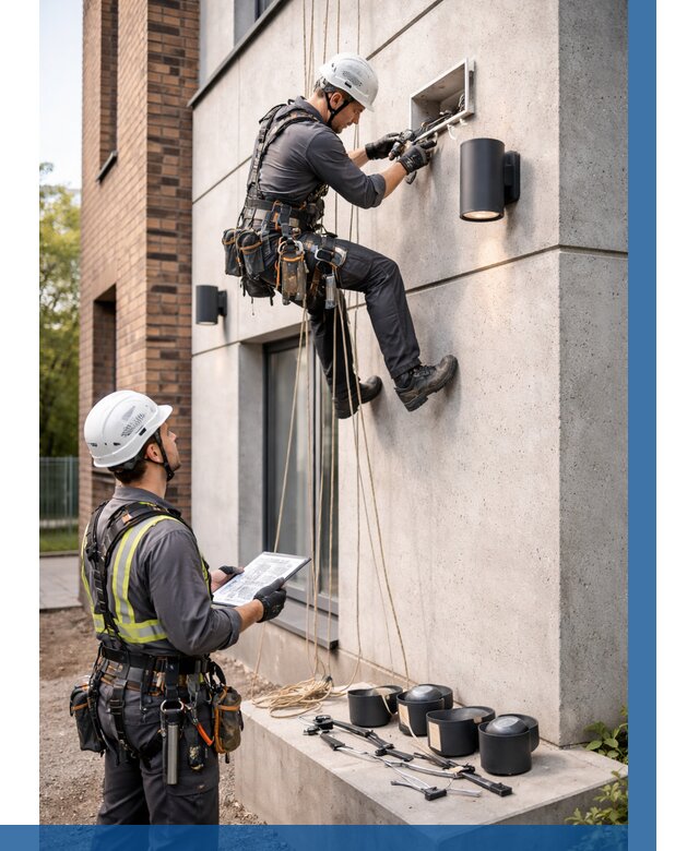 Монтаж фасадного освещения в Елабуге от 2532 р. | ВЫСОТНИК-Лбг