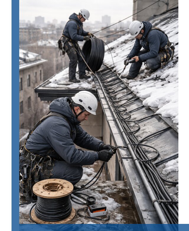 Монтаж греющего кабеля на кровле в Елабуге под ключ
