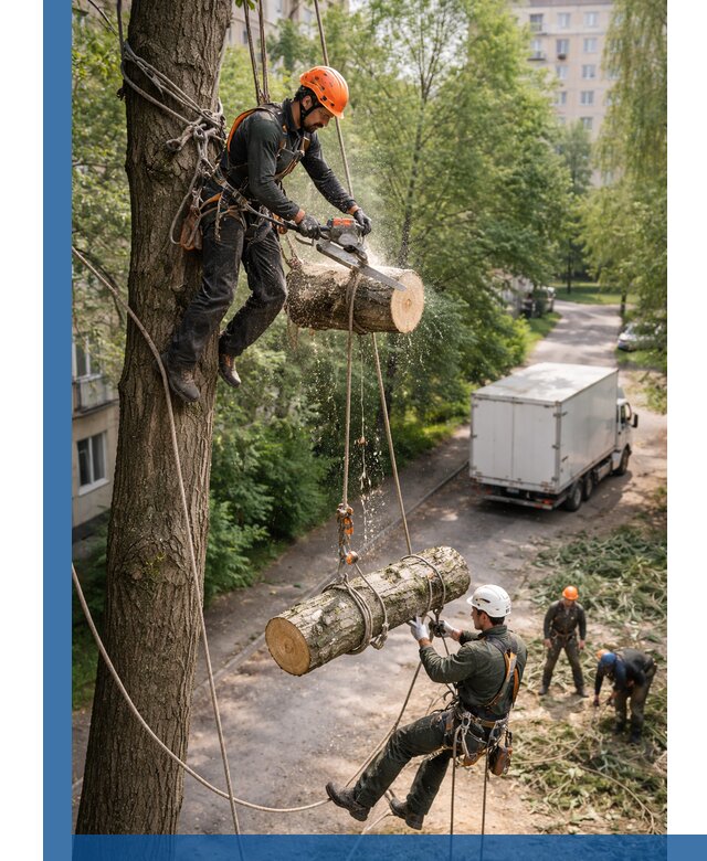 Спил деревьев альпинистами в Елабуге, безопасно и без повреждений