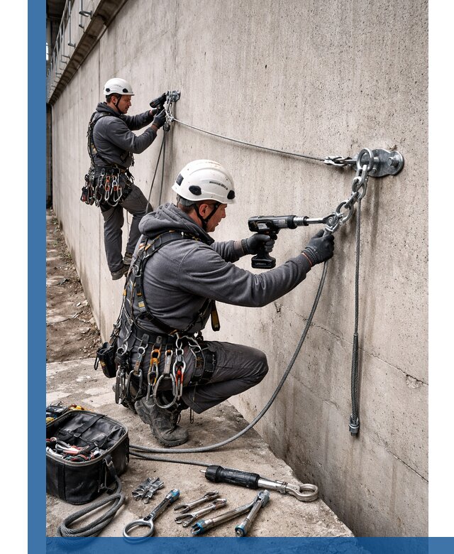 Монтаж анкерных линий высотной безопасности в Елабуге